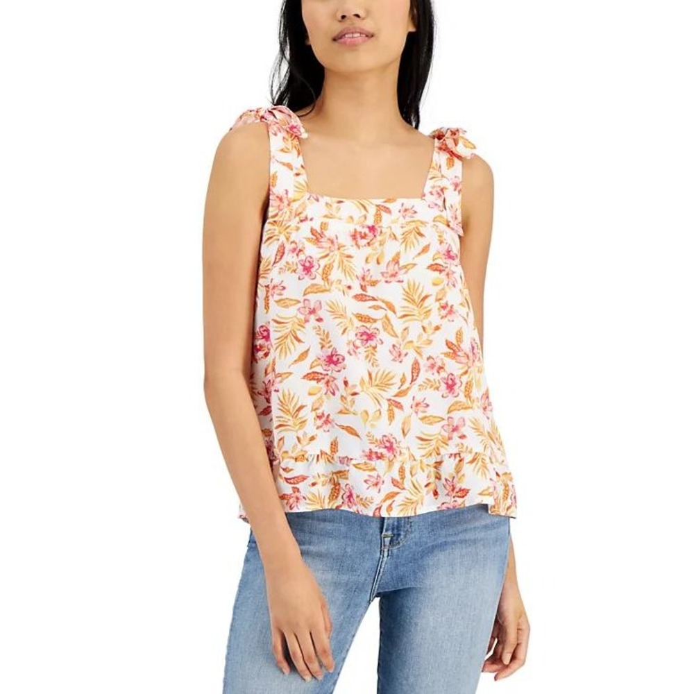 $26 NWT XL Hippie Rose floral tank top ivory orange pink tie straps lightweight